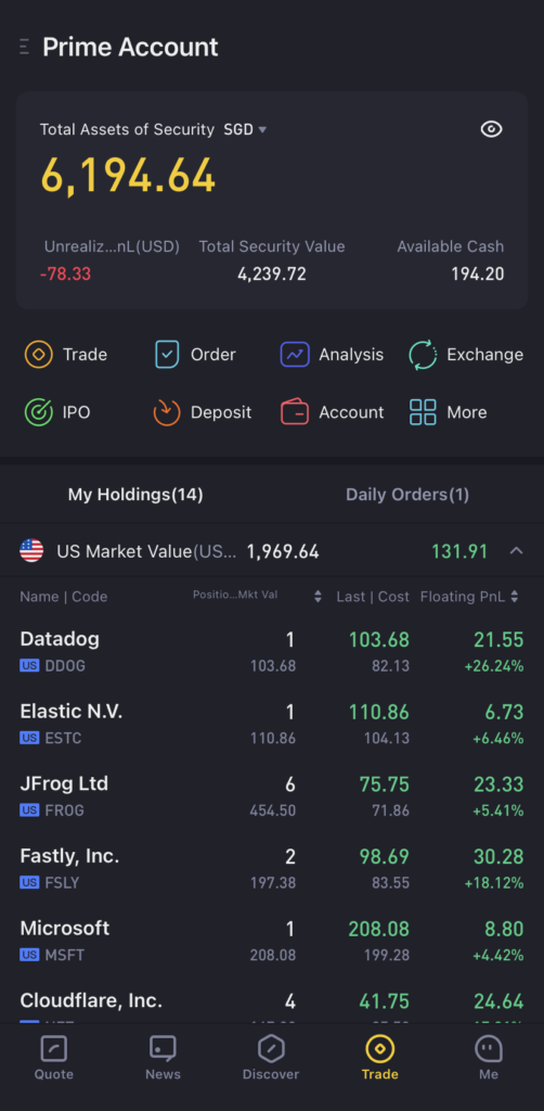 Tiger Brokers | Portfolio Overview