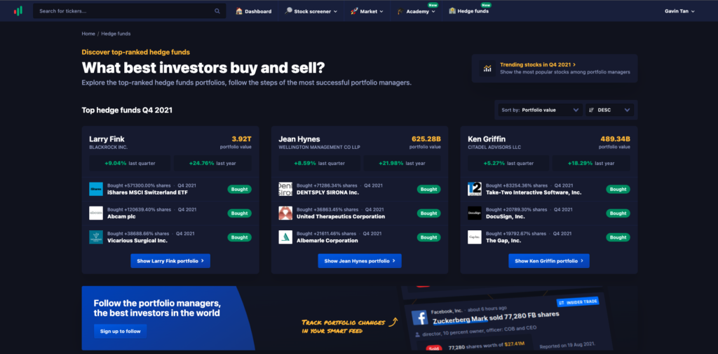 Strike.Market - The Best Platform with Alternative Data for Investors | Features | Hedge Fund Holdings